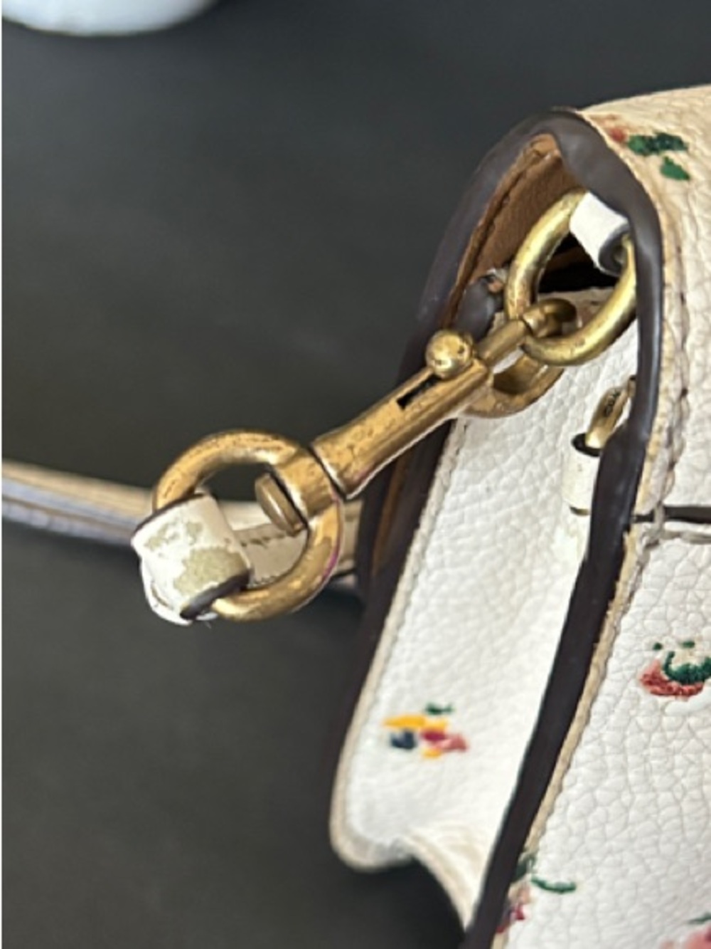 Coach Cream Floral Pebbled Leather Crossbody Bag with Gold-Tone 'C' - Picture 10 of 17